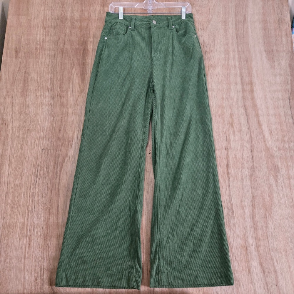 Green Corduroy Wide Leg Pants High Waisted Size L 8/10 Retro Trousers